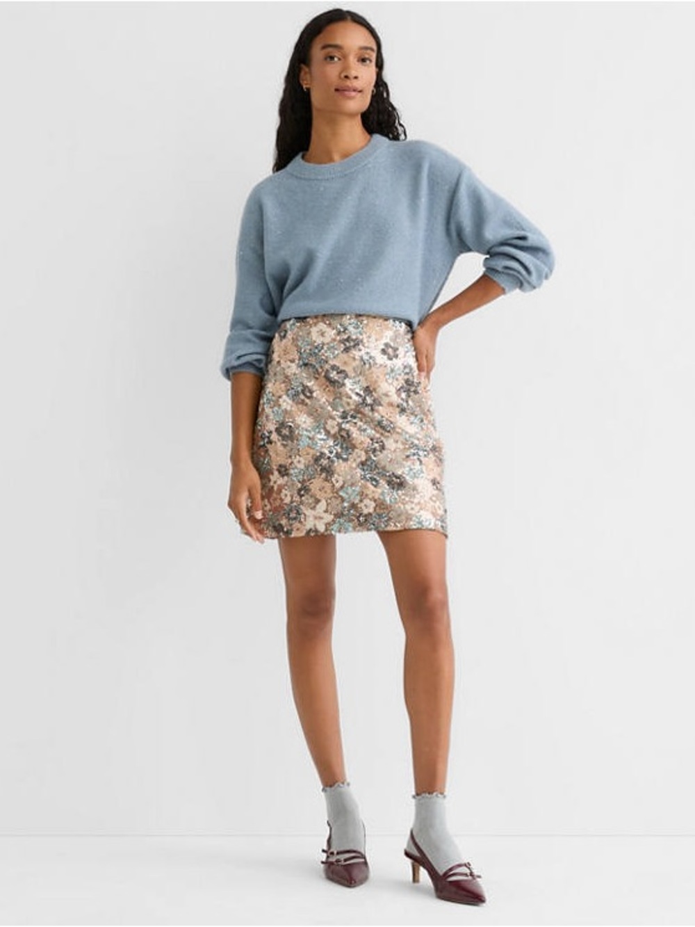 Loft Floral Sequin Mini Skirt